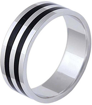 Silver ring with black stripe on sale