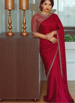 Buy Sareez House Solid/Plain Bollywood Georgette Red Sarees Online @ Best  Price In India