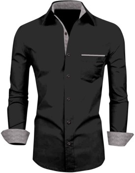 MILDIN Men Solid Formal Black Shirt - Buy MILDIN Men Solid Formal