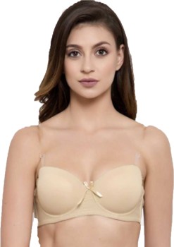Zylum Fashion Women Demi Transparent Strapless Backless Invisible Clear Back  Underwire Push Up Padded Bra(Skin)