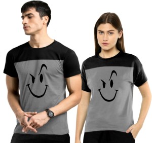 COUPLESTUFF.IN Printed Couple Round Neck Yellow T-Shirt - Buy