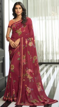 Buy peer store Printed, Self Design, Graphic Print, Floral Print,  Checkered, Solid/Plain Bollywood Georgette, Chiffon Green Sarees Online @  Best Price In India