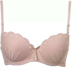 Susie Pastel Lilac Printed Lace Neckline Padded Wired Bra