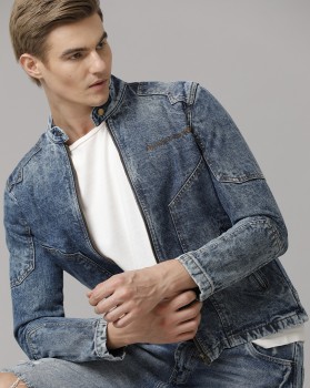 Mens denim jacket hot sale with zipper front