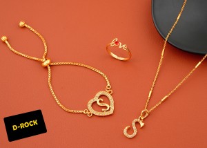 D-Rock A letter Gold-plated necklace chain with bracelet