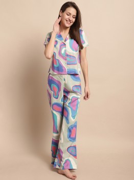 Women Floral Print Blue Top & Capri Set