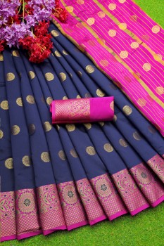 Jaanvi Fashion Women's Rani Blue Banarasi Paithani Silk With Zari Jacquard  Work Saree With Blouse Piece