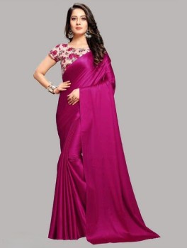 Shoryam Fashion Women Satin Silk Plain Saree