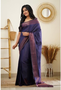 SGF11 Women's Kanjivaram Checkered Soft Silk Saree With Blouse Piece New  Trend (Purple Blue) : : Fashion