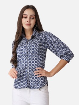 AARTI ENTERPRISE Women Printed Casual Dark Blue Shirt - Buy AARTI  ENTERPRISE Women Printed Casual Dark Blue Shirt Online at Best Prices in  India