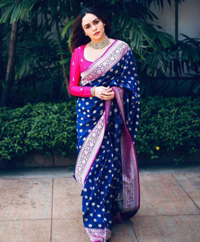 Buy ANGHAN KALATHIYA BROTHERS Self Design Bollywood Jacquard Blue Sarees Online Best Price In India Flipkart