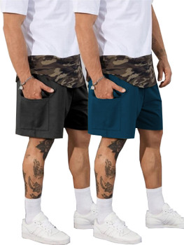 Tribe Hype Solid Men Black Dark Blue Regular Shorts Gym Shorts