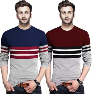 manish kumar Striped Men Round Neck Multicolor T-Shirt - Buy manish kumar  Striped Men Round Neck Multicolor T-Shirt Online at Best Prices in India