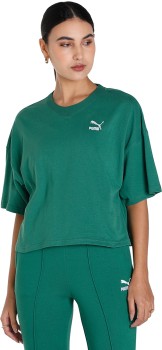 TOMMY HILFIGER Embroidered Women Round Neck Green T-Shirt - Buy