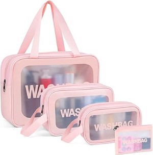HOUSE OF QUIRK Travel Mesh Makeup Bags Set 3 Pieces See Through