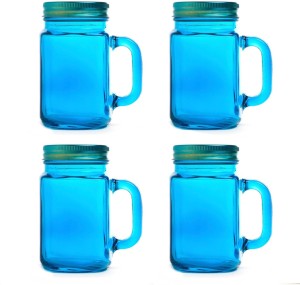 450ml Drinking Glass Set Mason Jar Mugs With Handle &straws (green)