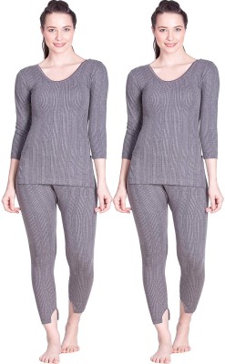 Lux Inferno Women's Plain/Solid Thermal Set  (INF_LAD_CH_Long_3Q_RN_TRO_Set_80_Grey_S) : : Fashion