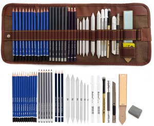 Generic Professional Art Kit  Sketching  Drawing Set  Art Supplies  33   piece set with case  Pencils  Graphite  Charcoal  Erase   Professional Art Kit 