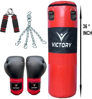 VICTORY Unfilled Heavy Punching Bag with Boxing Glove and Hand Grip and  Solid Hanging Chain , Synthetic Leather (3 Feet) Boxing Kit - Buy VICTORY  Unfilled Heavy Punching Bag with Boxing Glove