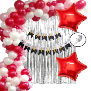Hemito 51 Pc Happy Birthday decorations kit: 1 Premium Red Birthday Banner  + 50 Pc Premium Red and White Metallic Balloons for Kids boy Girl Adults  40th 50th 60th Theme Décor
