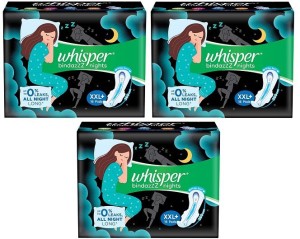 Buy Whisper Bindazzz Night Sanitary Pads, Pack of 16 thin Pads, XXL+, upto 0%  Leaks, 60% Longer & Wider back, Dry top sheet, Long lasting coverage, Faster  absorption, 36 cm Long