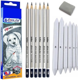 Definite Artline 6pc Sketch Pencil, 6pc Blending Stumps, 1 X  White Pen & Kneadable Eraser - Drawing Accessories - Art Set