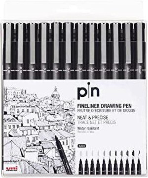 Uni-ball Calligraphy 8 piece Uni-pin fineliner drawing pens, black -  uni-ball