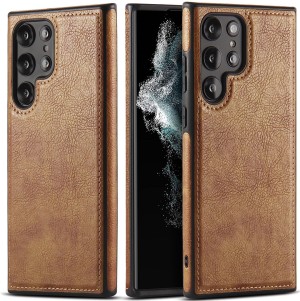 Lattice Brown Leather Sheath Phone Case For S23 S22 S21 Ultra S23