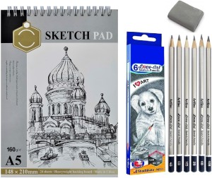 SKYGOLD KEEP SMILINGS ARTISTS SKETCH PAD A5 SIZE FOR DRAWING WITH ARTLINE  DRAWING PENCIL SET COMBO FOR ARTISTS