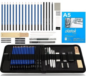 NYONI Sketching Pencils Set, Metal Box Packaging, Including Graphite  Pencils、Charcoal Pencils、Blending Stumps and other tools for drawing (A set  with