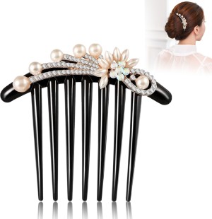 Flower Side Hair Comb, Pearl And Rhinestone Hair Comb, Crystal Hair Clip  Hair Accessory Set (White)