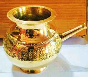 Handmade Brass Karwa Chauth Lota Temple Prayer Badhna Engraved Pooja Kalash  Lota