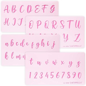 DEQUERA Letter Stencils for Painting on Wood - Alphabet Stencils  Calligraphy Font Upper and Lowercase Cursive Stencil Letters Templates  Reusable Plastic Art DIY Craft w ith Numbers Signs Set of 40 Pieces