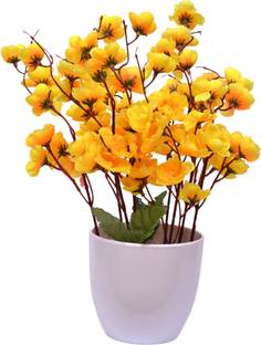 Yash Enterprises Small yellow cherry blossom Bonsai Artificial Plant  with Pot