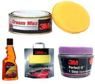 3M Cream Wax, Car Shampoo, Microfiber Cloth, Perfect-it 1 Step Finish Compound Scratch Remover Combo