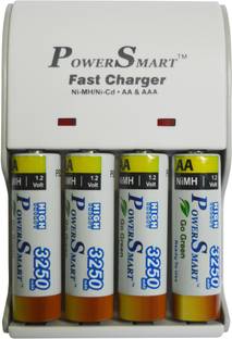 Power Smart 3250 mAH x 4AA AAA NiMH NiCD Cells 1 Hour Ready To Use 4 LED With Auto Cut Off Function PS 1002  Camera Battery Charger