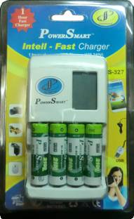 Power Smart AA Camera Battery Charger PS-327 AA-AAA NICD-NIMH 1 Hour Led Fast Autocut Off Charger With Mp3,Mobile Usb Charging Option With AA 2100mah 4 Cells Charger Set  Camera Battery Charger