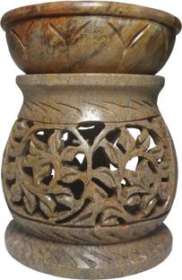 Avinash Handicrafts Stone Matki Shape Aroma Diffuser 10 cm Stoneware 1 - Cup Tealight Holder