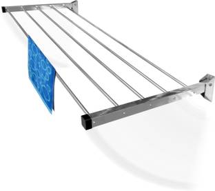 RAINBOW DRYWELL Steel Wall Cloth Dryer Stand 5 Pipes 4 Feet Glider Heavy Duty Foldable Space Saver Cloth Drying Stand