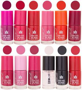 AROMA CARE Black Nail Polish Combo 1306201620 Mauve, Purple, Peach, Red, Pink, Black, Orange, Base Coat