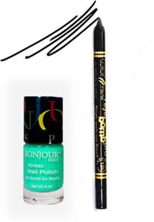 BONJOUR PARIS Color Fever 906 Black Pro Kajal+Green Nail Polish