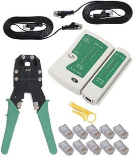 FineArts Two 1.5 Mtr Ethernet Networking Cable With Rj45 Crimping Tool, Cable Tester & Ten Pcs RJ45 Connectors Combo Set