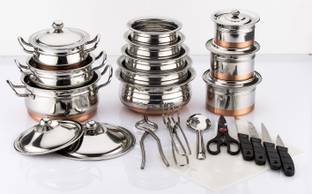 MAHAVIR Stainless Steel Copper Bottom Cook N Set Set With Knife Set Cookware Set