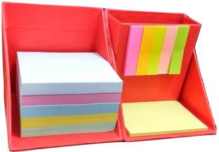 Weltbild 3 Compartments Card Board Pen Stand With Multi-Color Sticky Notes