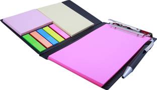 COI Neon Pink MEMO NOTE BOOK WITH STICKY NOTES & CLIP HOLDER IN DIARY STYLE A5 Memo Pad UNRULED 50 Pages