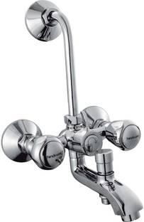 Hindware F100022QT Wall Mixer 3 In 1 With Provision For Both Over Head Shower & Hand Shower With 115 Mm Long Bend Pipe Twin Elbow Valve Faucet
