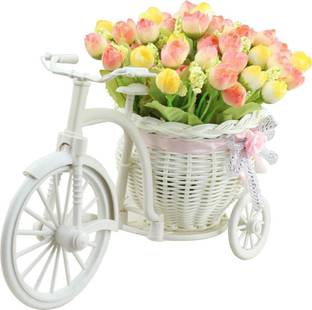 SKY TRENDS White Rose Artificial Flower  with Pot