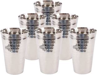 IndianArtVilla (Pack of 6) Steel Hammered Set of 6 Lassi Glass Tumbler Cup 750 ML each - Serving Drinking Water Glass Water/Juice Glass