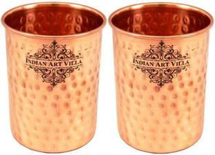 IndianArtVilla (Pack of 2) High Quality Copper Hammered Design Glass Water/Juice Glass