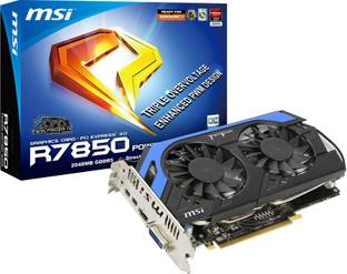 MSI R7850 Power Edition 2GD5/OC GDDR5 2 GB AMD/ATI Chipset 256 bit 950 MHz Graphics Card